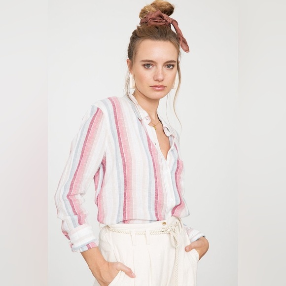 Rails Charli Button Down Top Tropic Metallic Stripe Linen Blouse Top Revolve M - Picture 5 of 16